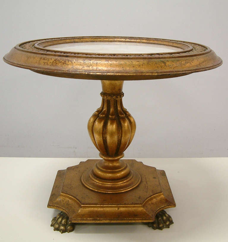 Pair of Baroque Regency Style Giltwood, Bronze and Abalone Tables circa 1940 For Sale 1