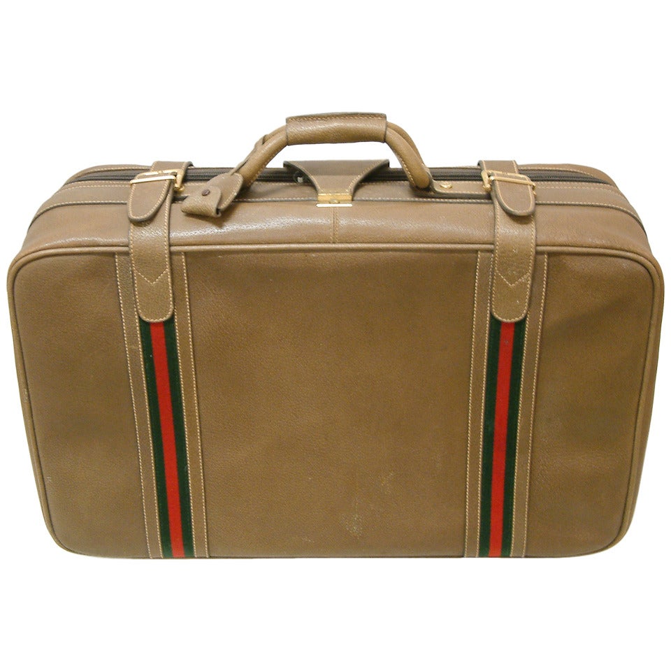 Gucci Leather and Fabric Suitcase with Brass Insignia circa 1970
