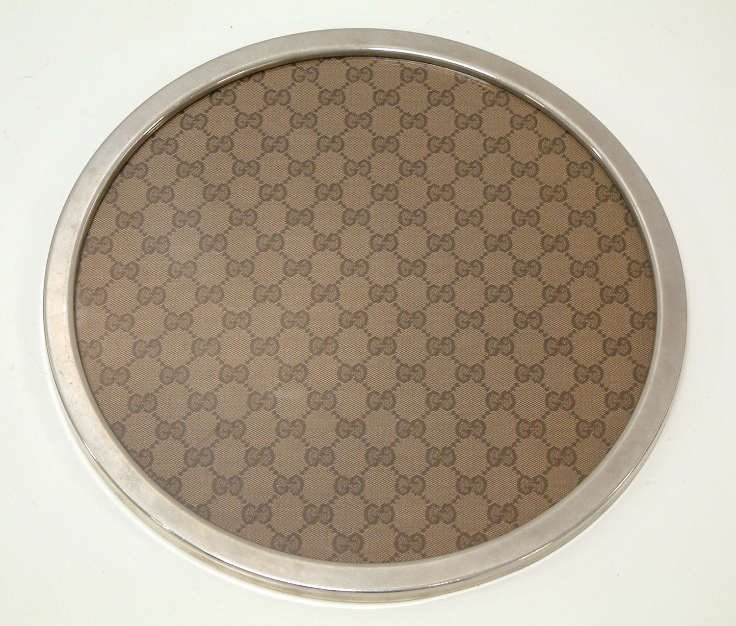 A Rare Gucci Silverplate, Fabric And Plexiglass Serving Tray Circa 1970