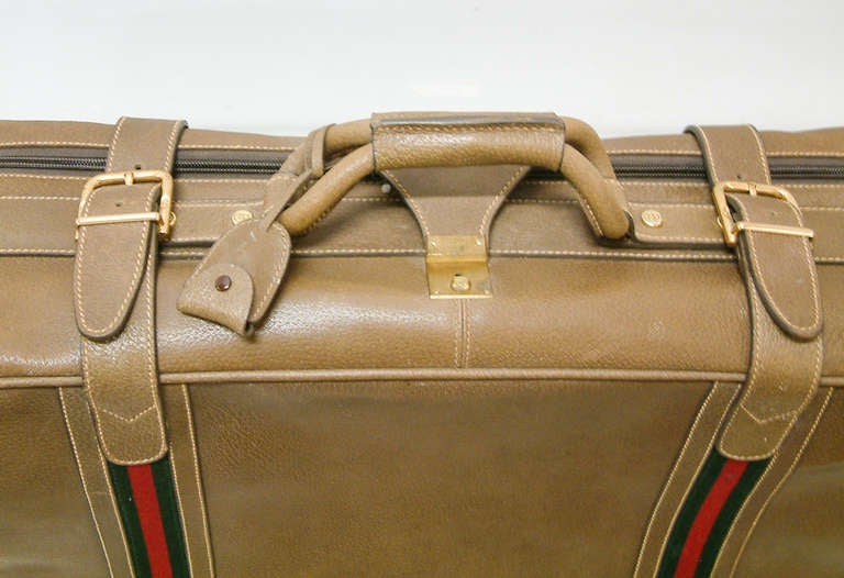 Modern Gucci Leather and Fabric Suitcase with Brass Insignia circa 1970