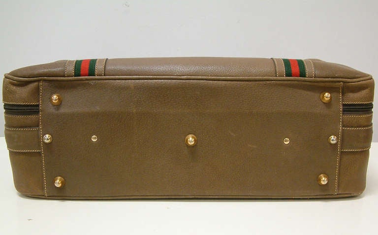 20th Century Gucci Leather and Fabric Suitcase with Brass Insignia circa 1970