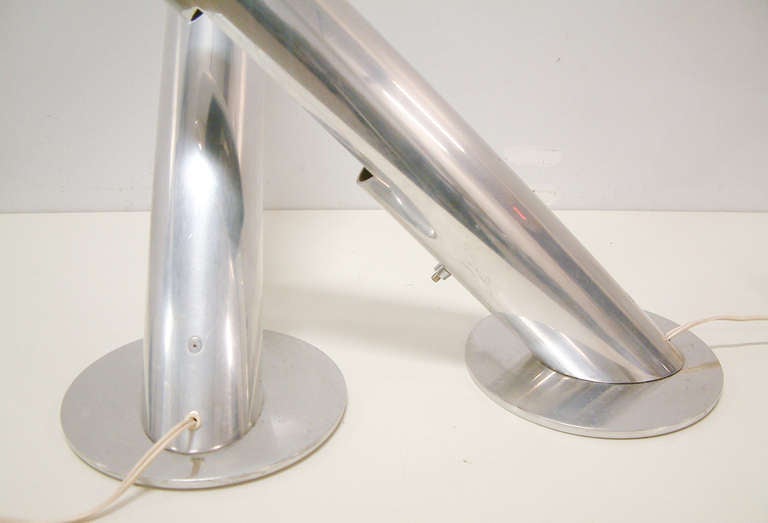 Pair of Rare Paul Mayen for Habitat Polished Aluminum Lamps circa 1970 For Sale 2