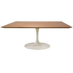 Walnut and Polychromed Steel Eero Saarinen Style Pedestal Coffee Table attributed to Burke Inc.