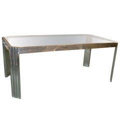 Polished Aluminum and Glass Dining Table