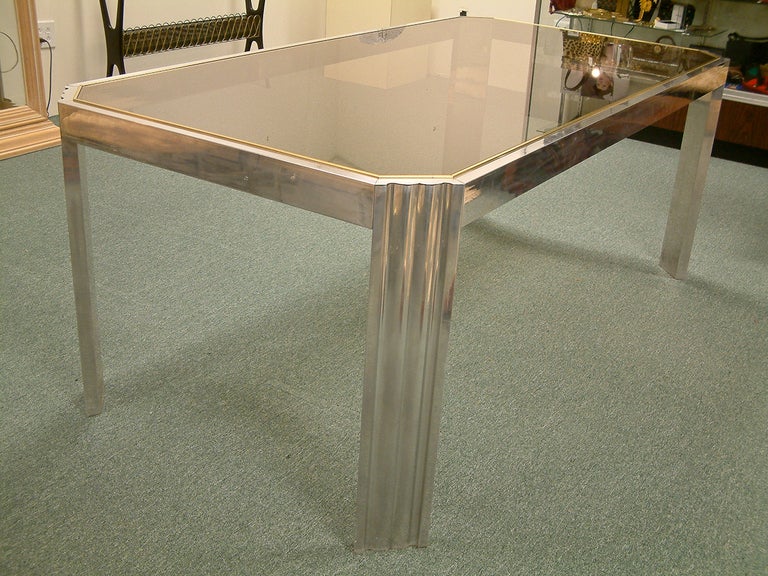 Polished Aluminum and Glass Dining Table
