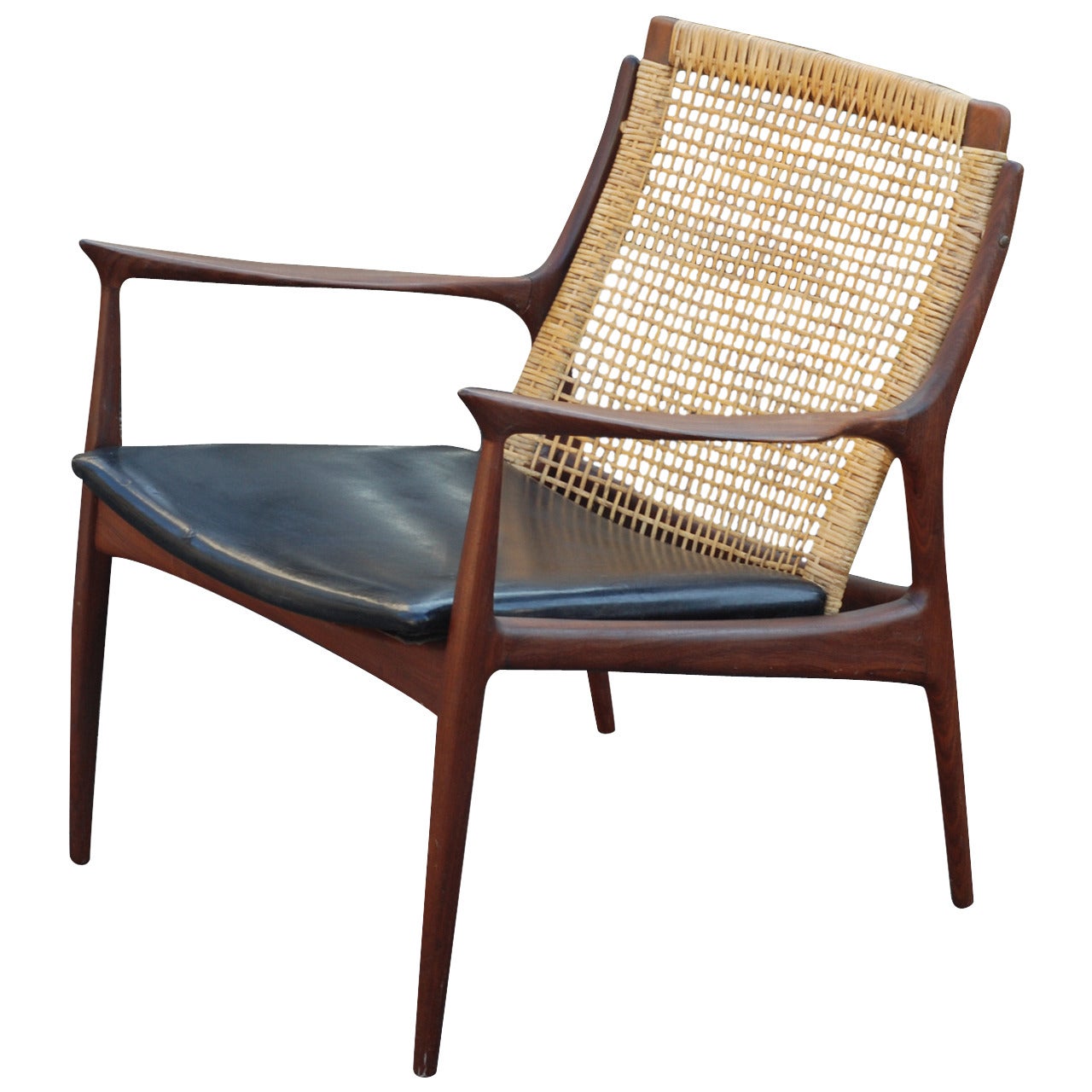 Peter Hvidt and Orla MølgaardNielsen Teak and Cane Back Lounge Chair