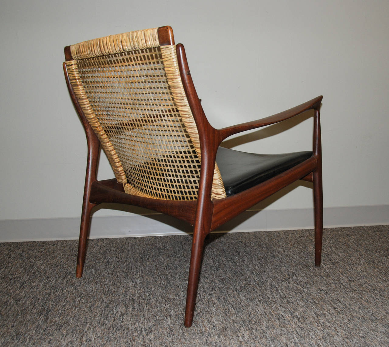 Mid-Century Modern Peter Hvidt & Orla Mølgaard-Nielsen Teak and Cane Back Lounge Chair, circa 1960