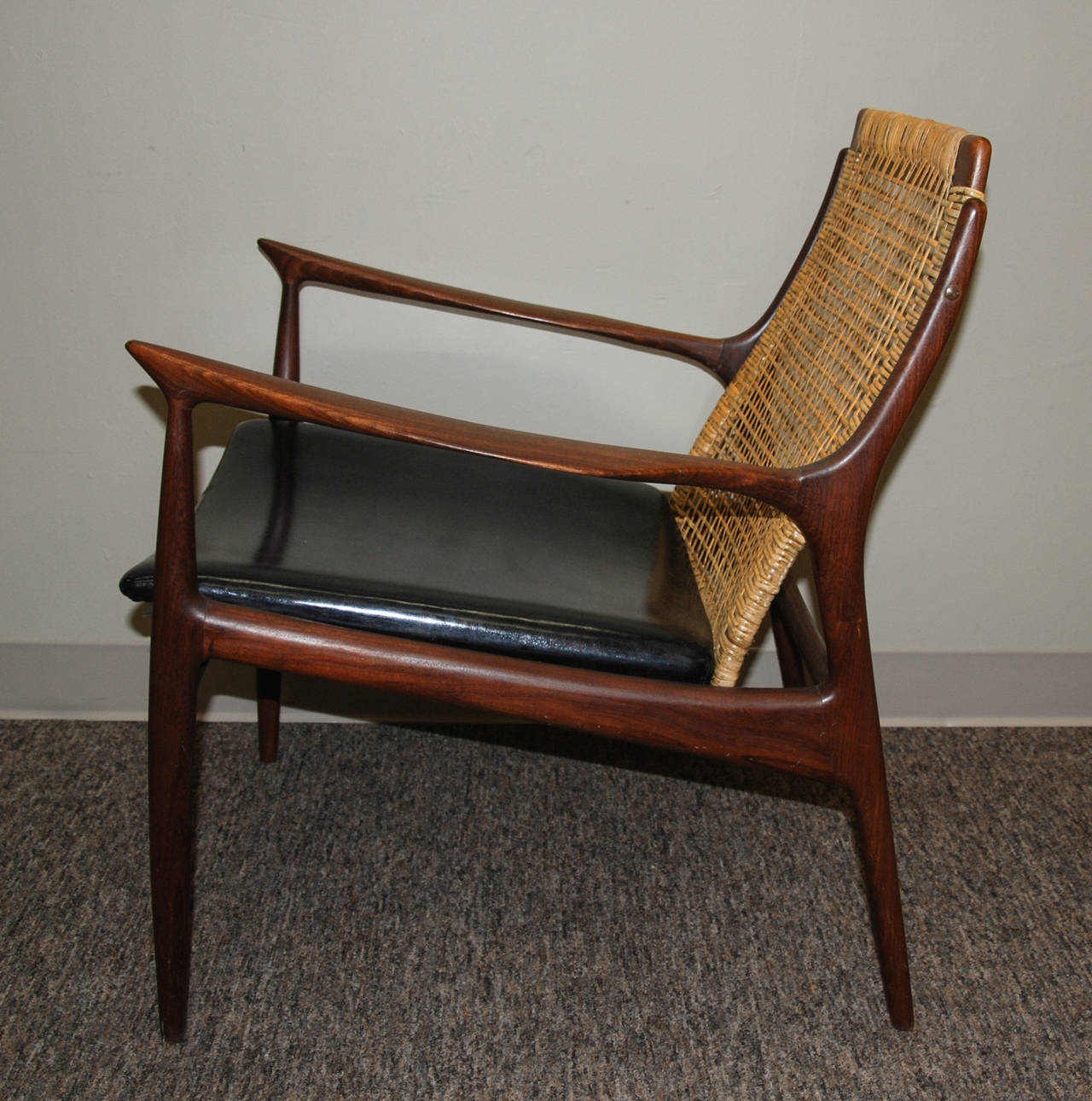 Peter Hvidt & Orla Mølgaard-Nielsen Teak and Cane Back Lounge Chair, circa 1960 1