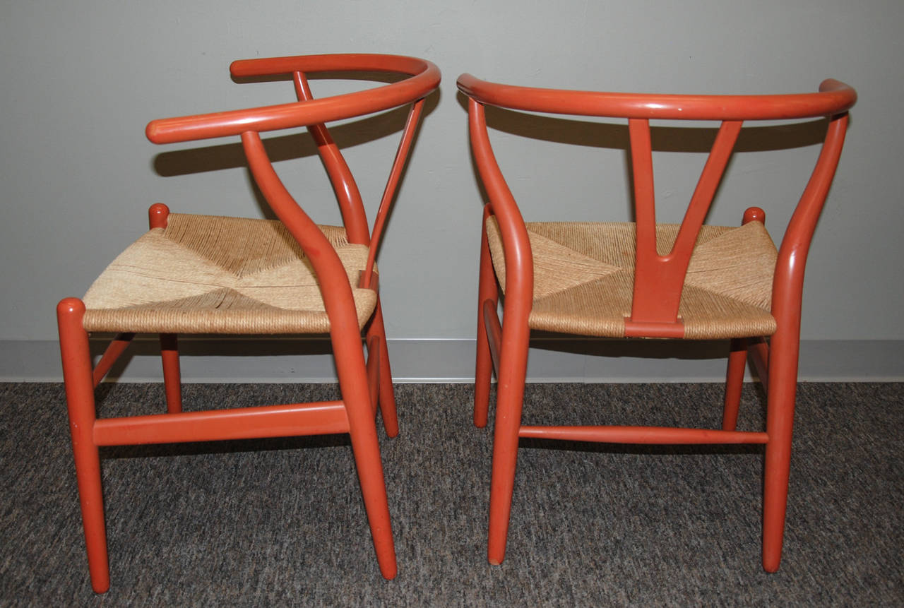 Lacquered Hans J. Wegner Early Wishbone Chairs for Carl Hansen & Son, circa 1950, Denmark