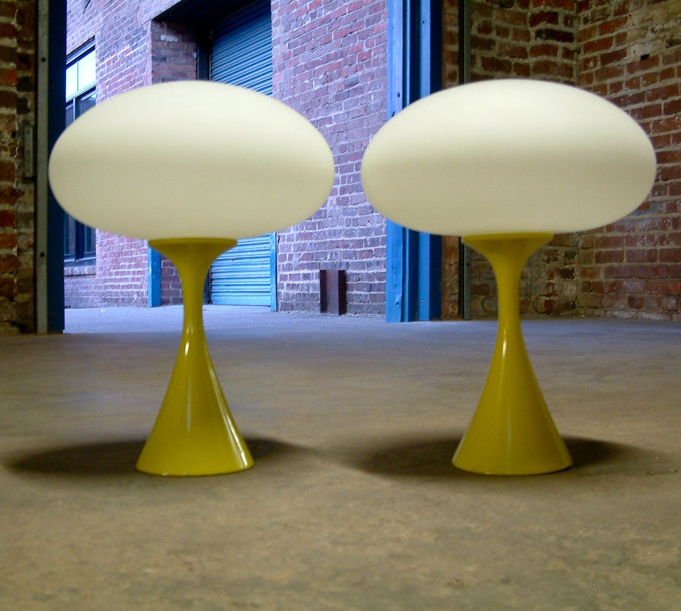 American Pair of Yellow Laurel Mushroom Lamps For Sale