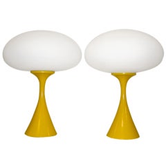 Retro Pair of Yellow Laurel Mushroom Lamps