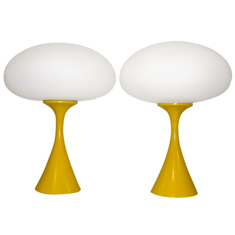 Pair of Yellow Laurel Mushroom Lamps For Sale