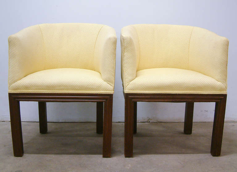 Pair of Walnut Upholstered Arm Chairs Circa 1950