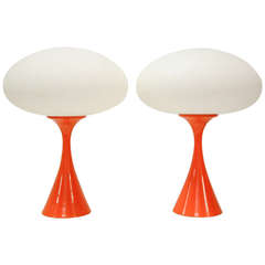 Vintage Pair of Orange Laurel Mushroom Lamps, circa 1960
