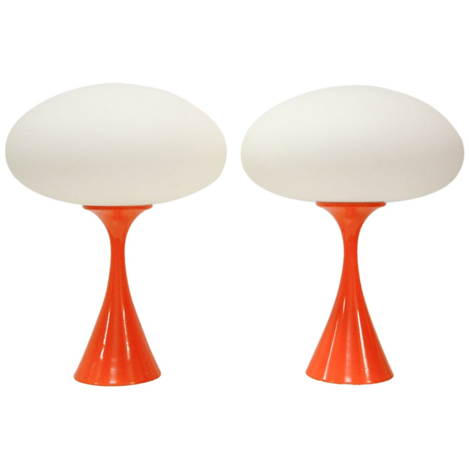 Pair of Orange Laurel Mushroom Lamps, circa 1960 For Sale