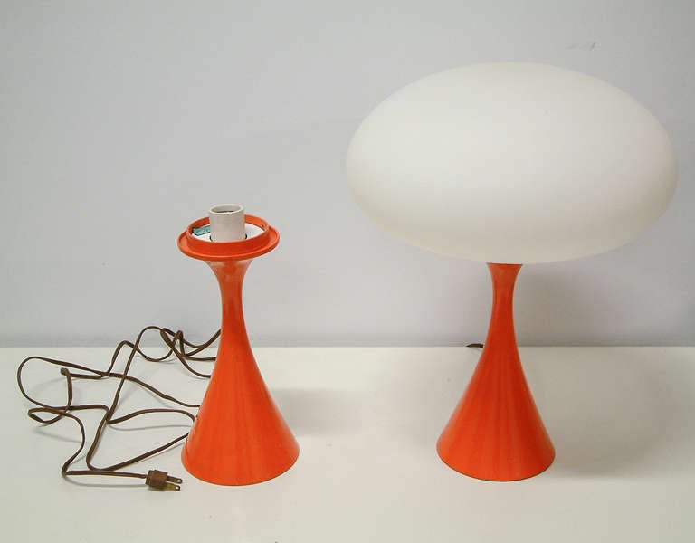 American Pair of Orange Laurel Mushroom Lamps, circa 1960 For Sale