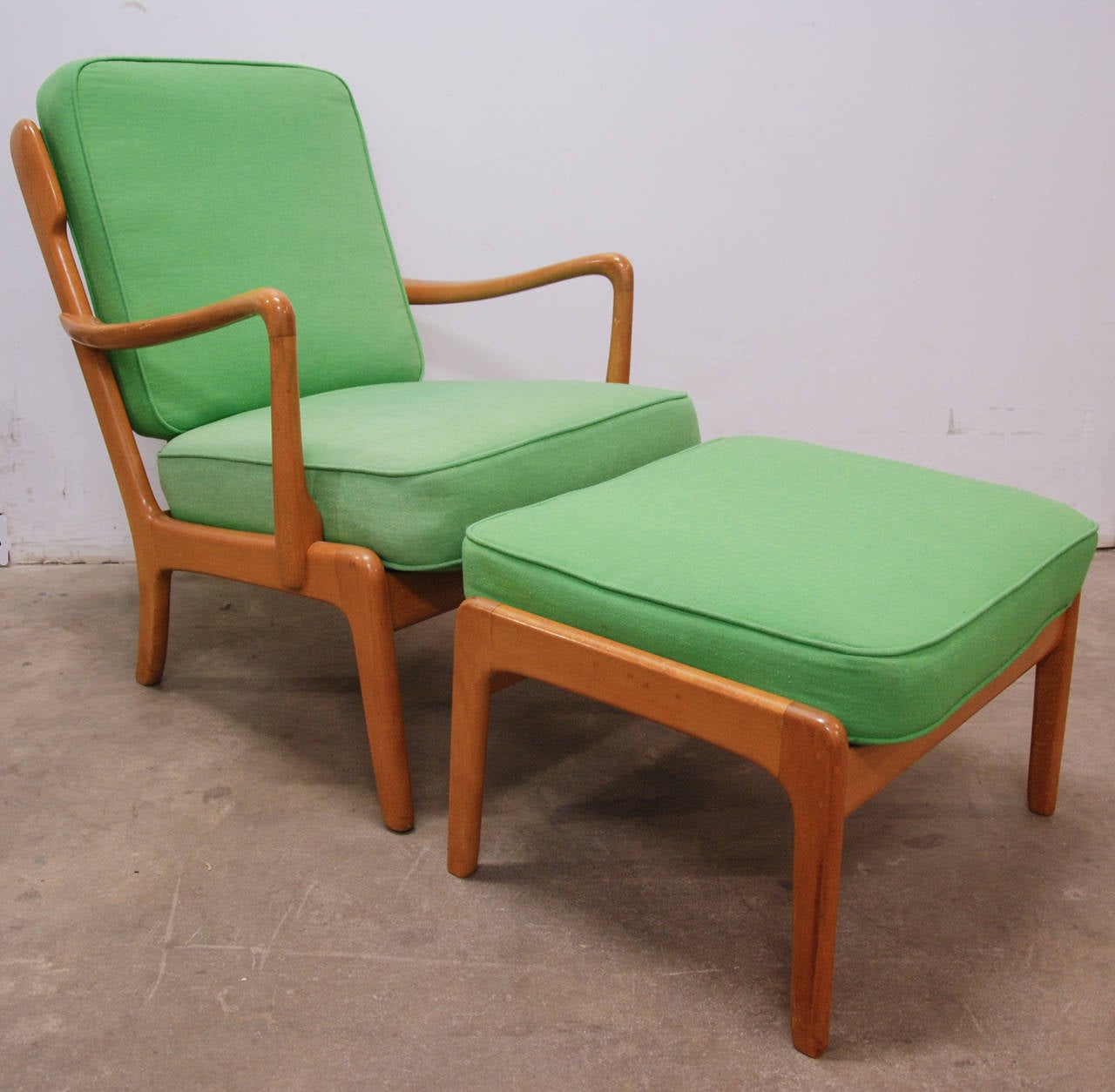 Pair of Peter Hvidt and Orla Mølgaard-Nielsen Lounge Chairs and Ottoman, 1960