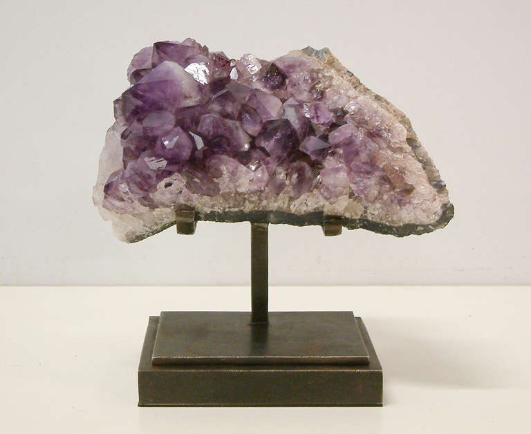 Large Amethyst Crystal Mounted on Custom Steel Base In Excellent Condition In Richmond, VA