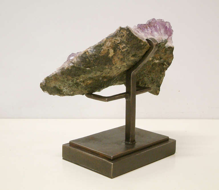 Modern Large Amethyst Crystal Mounted on Custom Steel Base
