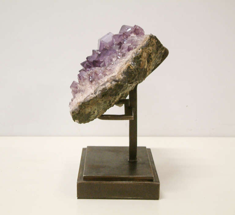 American Large Amethyst Crystal Mounted on Custom Steel Base