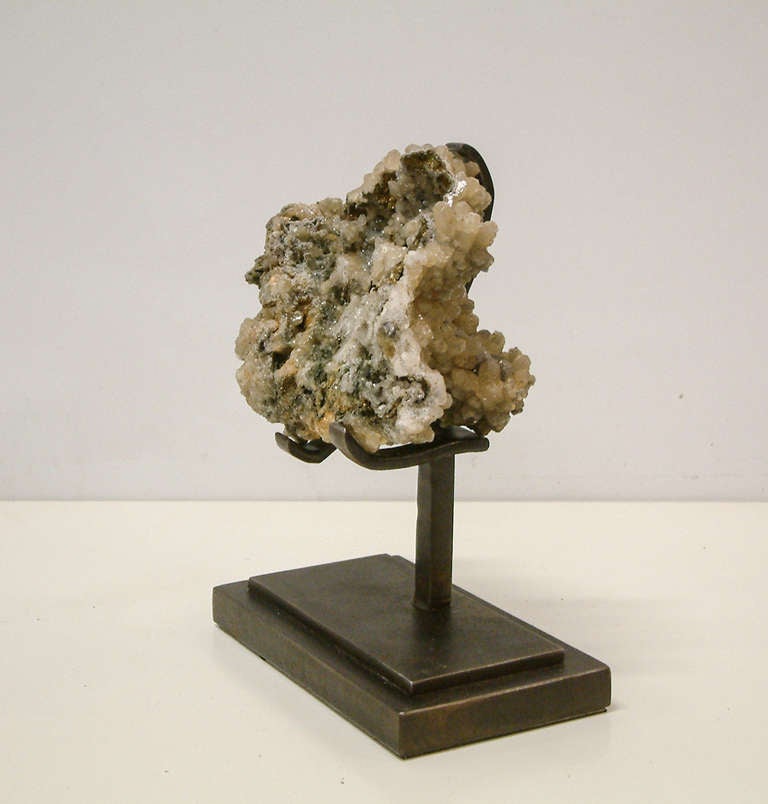 Modern Rock Crystal with Metallic Deposits Mounted on a Custom Maurice Beane Stand For Sale