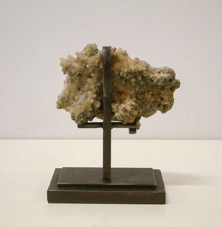American Rock Crystal with Metallic Deposits Mounted on a Custom Maurice Beane Stand For Sale