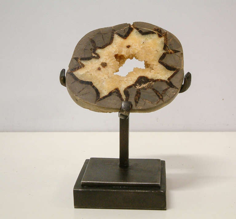 A Septarian Geode Mounted on a Custom Maurice Beane Stand circa 1990 In Excellent Condition In Richmond, VA