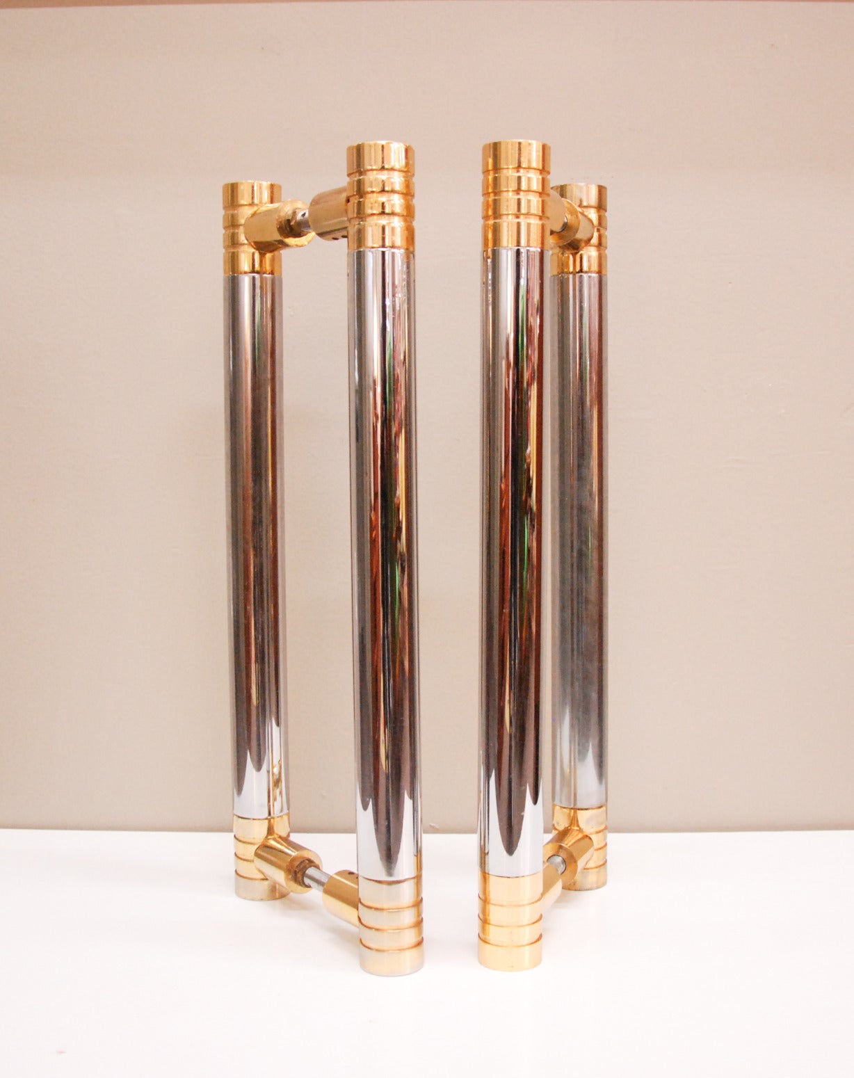 Massive Pair of Brass and Polished Stainless Steel Door Pulls, circa 1975