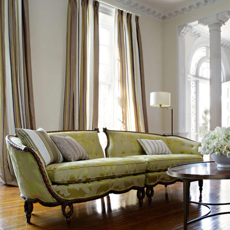20th Century French Style Carved Wood Sofas Recovered in a Schumacher Fabric Circa 1930
