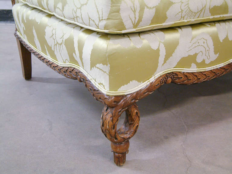 Modern French Style Carved Wood Sofas Recovered in a Schumacher Fabric Circa 1930