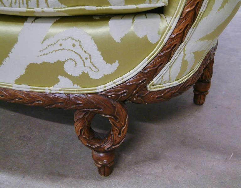 French Style Carved Wood Sofas Recovered in a Schumacher Fabric Circa 1930 1