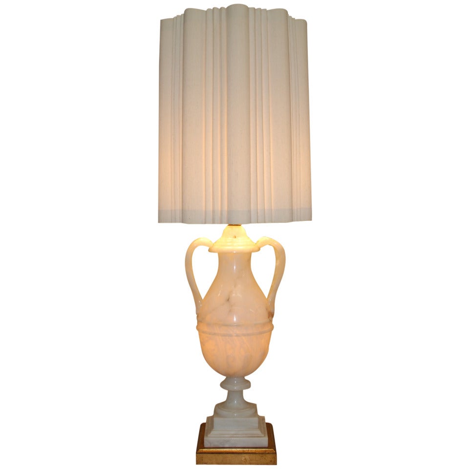 Monumental Hand-Carved Hollywood Regency Italian Alabaster Lamp, circa 1950 For Sale