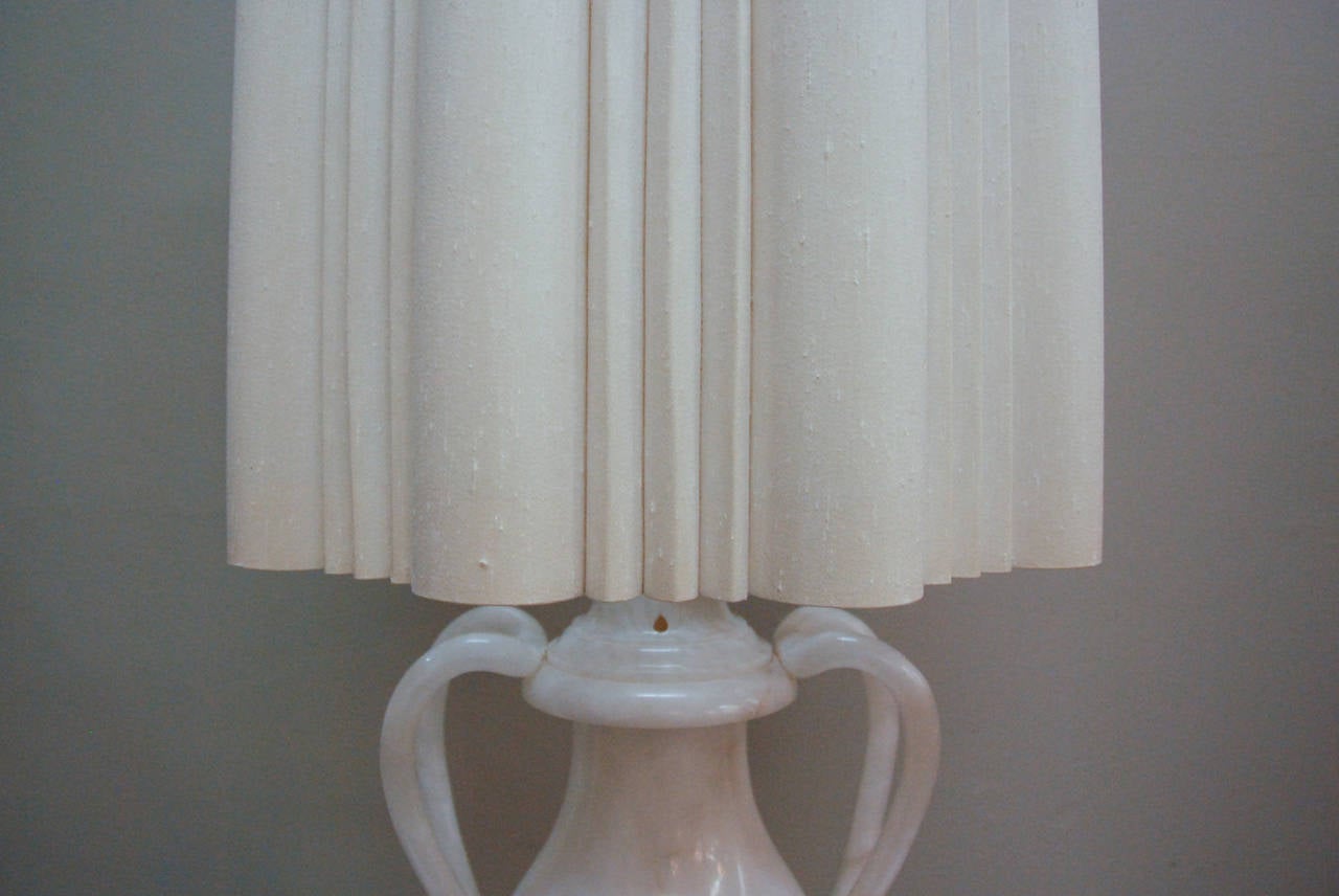 20th Century Monumental Hand-Carved Hollywood Regency Italian Alabaster Lamp, circa 1950 For Sale