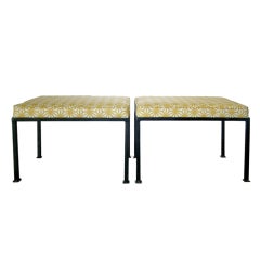 Pair of Upholstered Polychromed Steel Benches