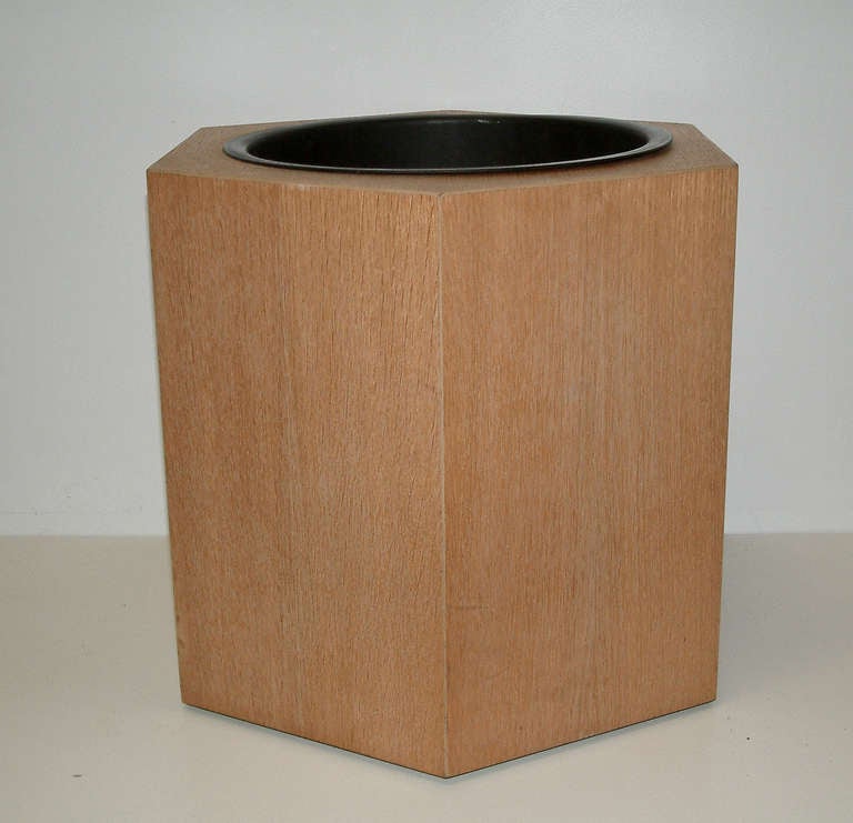 Paul Mayen Hexagonal Oak and Aluminum Planter for Intrex Furniture of New York