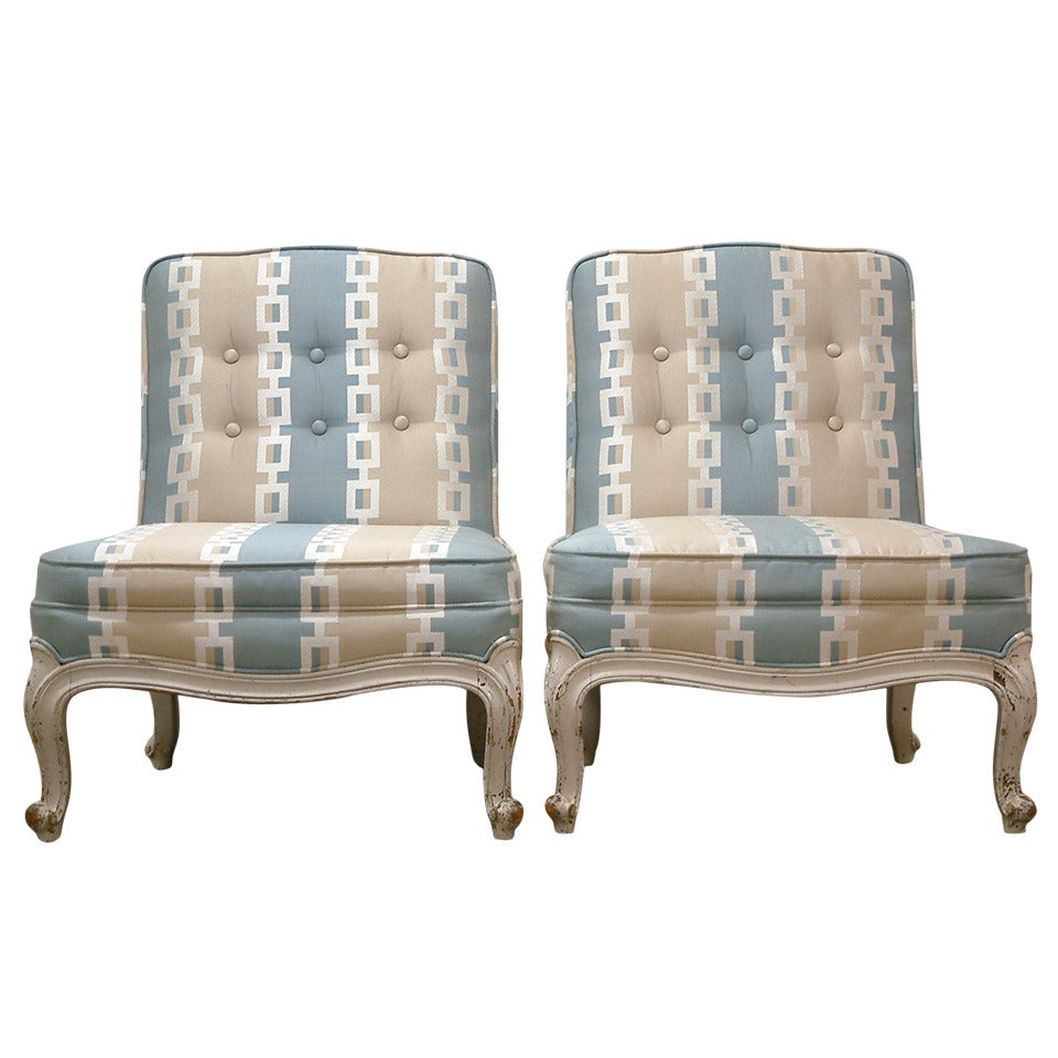 Pair of Drexel French Provincial Boudoir Chairs, circa 1950 For Sale