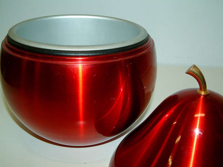 20th Century Daydream Production 1960's Red Anodized Aluminum Pear Ice Bucket