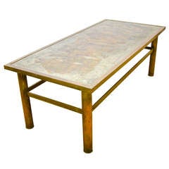 Phillip and Kelvin Laverne "Romanesque" Patinated Bronze and Pewter Coffee Table