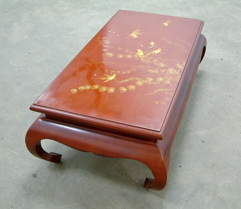 Mid-Century Modern Thanhle Cinnabar Lacquered Goldfish Coffee Table For Sale