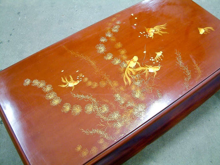 Thanhle Cinnabar Lacquered Goldfish Coffee Table In Excellent Condition For Sale In Richmond, VA