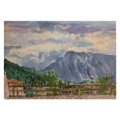 Nell Blaine "Tschirgant From The Terrace, II" Watercolor 
Pastel on Paper