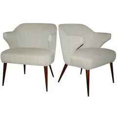 A Pair of 1950's Upholstered Lounge Chairs