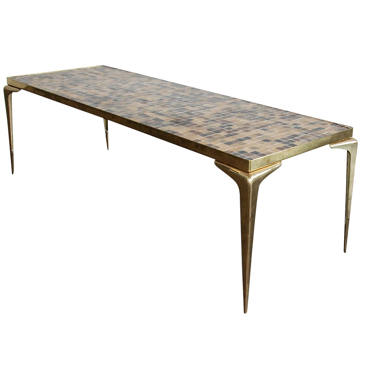 Italian Mosaic Glass Tile and Brass Cocktail Table, circa 1950 Italy