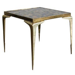 Italian Mosaic Glass Tile and Brass Side Table, circa 1950 Italy