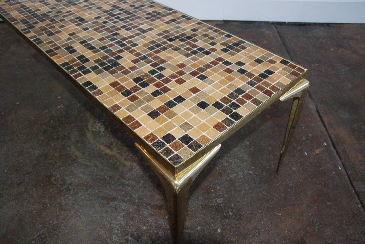 20th Century Italian Mosaic Glass Tile and Brass Cocktail Table, circa 1950 Italy