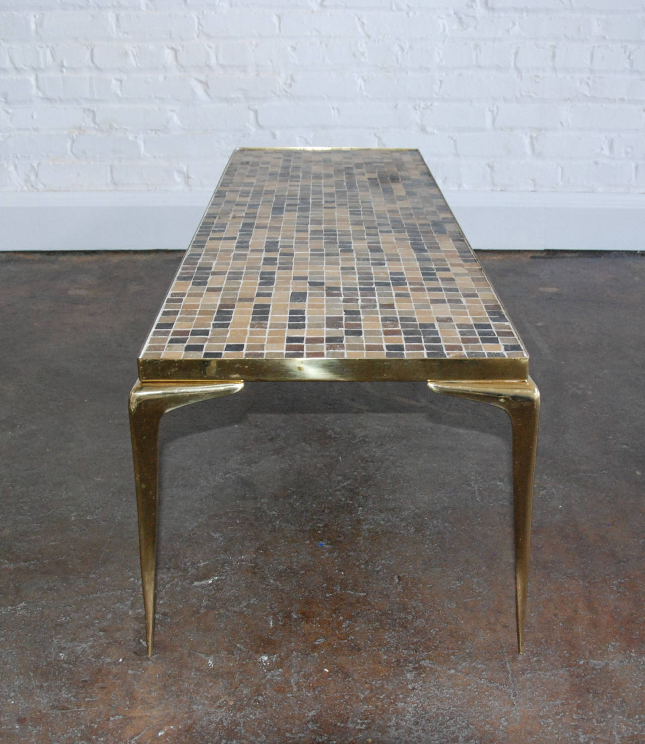 Italian Mosaic Glass Tile and Brass Cocktail Table, circa 1950 Italy In Excellent Condition In Richmond, VA