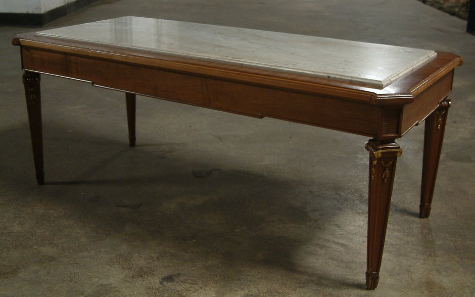 Marble and Mahogany Coffee Table by Maison Jansen