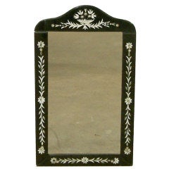 Reverse Painted and Etched Black Glass Mirror