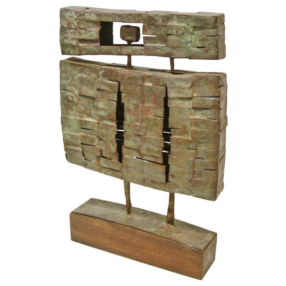 Paul Kline "Standing Figure No. 2" Bronze, Steel and Walnut Sculpture