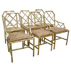 Six Italian Brass Bamboo Dining Chairs, circa 1960